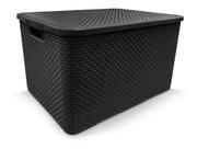 Kit 3 Caixas Organizadora Rattan Empilhável 7 Litros Tampa