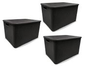Kit 3 Caixas Organizadora Rattan Tampa 20 Litros Preto Arqpl