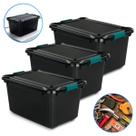 Kit 3 Caixas Organizadoras 27 Litros Tampa E Trava Baú Plástico Preta Robusta