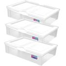 Kit 3 Caixas Organizadoras 29L Baixa com Tampa Plástica Radical Ordene Multiuso Transparente