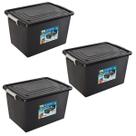Kit 3 Caixas Organizadoras 56 Litros C/ Tampa e Trava Preta 25793PM Arqplast Kit 3 Caixas Organizadoras 56 Litros C/ Tampa e Trava Preta 25793PM Arqplast
