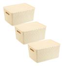 Kit 3 Caixas Organizadoras C/ Tampa Grande 15 L Rattan Creme