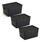 Kit 3 Caixas Organizadoras C/ Tampa Grande 15 L Rattan Preta
