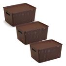 Kit 3 Caixas Organizadoras C/ Tampa Grande 15 Lt Rattan Café