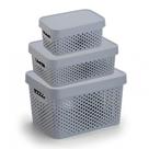 Kit 3 Caixas Organizadoras Circolare, Caixa Rattan de Plástico Com Tampa Kit 3 Caixas Organizadoras Circolare, Caixa Rattan de Plástico Com Tampa