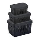 Kit 3 Caixas Organizadoras Circolare, Caixa Rattan de Plástico Com Tampa