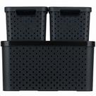 Kit 3 Caixas Organizadoras Com Tampa 12 Litros e 6 Litros Plástico Resistente Para Closets Lavanderia Banheiro Preto DasPlast