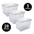 Kit 3 Caixas Organizadoras Container 28L Tampa Trava Transparente Plástico Multiuso Brinquedo Roupa Kit 3 Caixas Organizadoras Container 28L Tampa Trava Transparente Plástico Multiuso Brinquedo Roupa