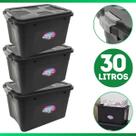 Kit 3 Caixas Organizadoras Container 30 Litros C/ Tampa e Trava Preta