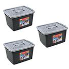 Kit 3 Caixas Organizadoras Container 30 Litros Cor Preta Arqplast
