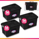 Kit 3 Caixas Organizadoras Grande Preta 56 Litros Com Trava e Tampa - Uninjet Kit 3 Caixas Organizadoras Grande Preta 56 Litros Com Trava e Tampa - Uninjet