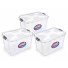 Kit 3 Caixas Organizadoras Multiuso 30L Transparente C/ Travas