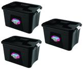 Kit 3 Caixas Organizadoras Preta 56 L Com Travas Pp Uninjet