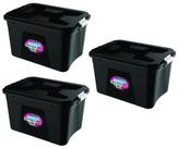 Kit 3 Caixas Organizadoras Preta 56 Litros c/ Travas PP Uninjet