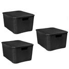 Kit 3 Caixas Organizadoras Rattan 20 Litros Empilhável Preta - Cesto Organizador 20L