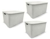 Kit 3 Caixas Organizadoras Rattan BRANCA 15 Litros Arqplast
