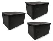 Kit 3 Caixas Organizadoras Rattan PRETA 15 Litros Arqplast