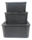 Kit 3 Caixas Organizadoras Tampa Rattan Retangular Plasnew Kit 3 Caixas Organizadoras Tampa Rattan Retangular Plasnew