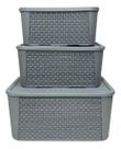 Kit 3 Caixas Organizadoras Tampa Rattan Retangular Plasnew