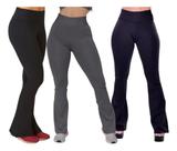 Kit 3 Calça Bailarina Flare Fitness Cós Alto Suplex