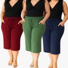 Kit 3 Calça Feminina Com Bolso Pantacourt Leve Confortáveis