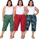 Kit 3 Calça Feminina Pantacourt Com Bolso Malha Fria Estampada