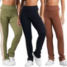 KIT 3 Calça Fitness Canelado Feminino Bella Fiore Academia Cintura Alta Poliamida Fitness Musculação Tamanho:MCor:Preto