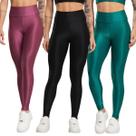 KIT 3 Calça Legging Fitness Esmeralda Bella Fiore Roupa Para Academia Treino Feminina Musculação Tamanho:GCor:Roxo+Verd