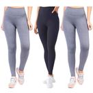 Kit 3 Calça Legging Leg Feminina Academia Lisa Preta Cinza Cós alto Empina Bumbum Sem transparencia
