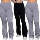KIT 3 Calça Legging Suplex Flare Vekyo Boca de Sino Bailarina Cintura Cós Alto Moda Fitness