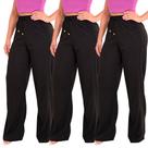 Kit 3 Calça Pantalona Feminina Cintura Alta Tendência Larga Altíssima Qualidade