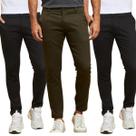 Kit 3 Calças de Sarja Chino Com Bolso Traseiro Embutido Alfaiataria