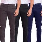 Kit 3 Calças de Sarja Preto / Chumbo e Azul-Marinho Corte Alfaiataria Masculina Slim Fit com Lycra Bolso Embutido Social Casual