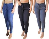 Kit 3 calças feminina cintura alta com elastano