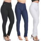 Kit 3 Calças Feminina HNO Jeans Skinny Classic Preta Azul Marinho e Branca