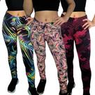 Kit 3 Calças Femininas Legging Cós Estampas Sortidas Suplex Pp ao Plus Size