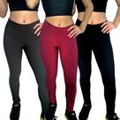 Kit 3 Calças Femininas Legging Cós Lisas Cores Sortidas Suplex Pp ao Plus Size