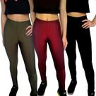 Kit 3 Calças Femininas Legging Elástico Lisas Cores Sortidas Suplex PP ao Plus Size