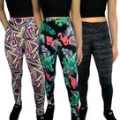 Kit 3 Calças Femininas Legging Justas Cós Cintura Alta Estampas Sortidas Suplex PP ao Plus Size Kit 3 Calças Femininas Legging Justas Cós Cintura Alta Estampas Sortidas Suplex PP ao Plus Size