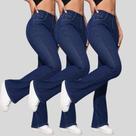 KIT 3 Calças Flare Jeans Feminina Boca de Sino Cintura Alta Modeladora Confort KIT 3 Calças Flare Jeans Feminina Boca de Sino Cintura Alta Modeladora Confort