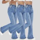 KIT 3 Calças Flare Jeans Feminina Boca de Sino Cintura Alta Modeladora Confort KIT 3 Calças Flare Jeans Feminina Boca de Sino Cintura Alta Modeladora Confort
