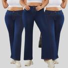 KIT 3 Calças Flare Plus SizeJeans Feminina Boca de Sino Cintura Alta Modeladora KIT 3 Calças Flare Plus SizeJeans Feminina Boca de Sino Cintura Alta Modeladora
