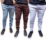 Kit 3 calças jogger jeans e sarja masculino com elastano a pronta entrega varias cores