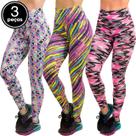 Kit 3 Calças Legging Fitness Cintura Cós Alto Estampada Kit 3 Calças Legging Fitness Cintura Cós Alto Estampada