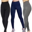 Kit 3 Calças Legging Fitness Poliamida Lisa Cintura Alta