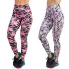 Kit 3 Calças Legging Fitness Vekyo Modas Suplex Cintura e Cós Alto Estampada Roupa de Academia Corrida Feminina