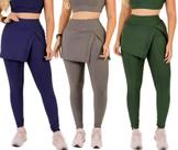 Kit 3 Calças Legging Saia Com Bolso Feminino Fitness Moda Evangélica Academia Caminhada Treino The Start