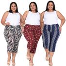 Kit 3 Calças Pantacourt Feminina Com Bolso Malha Fria Estampadas.
