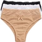 Kit 3 Calcinha Canelada Confortável Feminina Cós Alto Lingerie Básica Cintura Alta Renda Calsinha