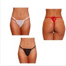 Kit 3 Calcinhas Sexy Rendada Fio Dental Lingerie Feminina Com Regulagem